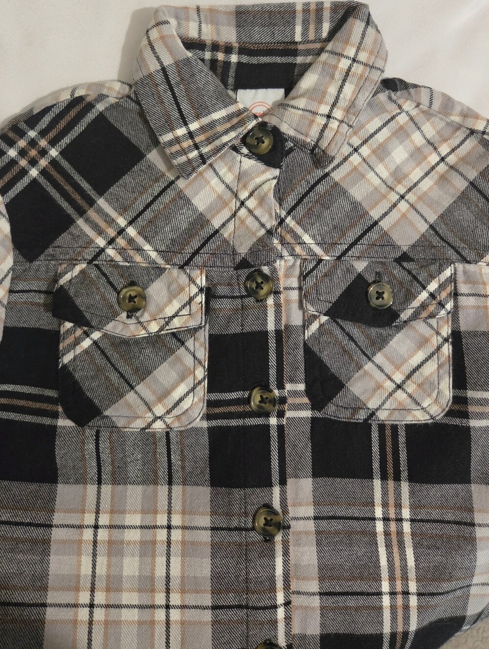 Wonder Nation, Cream, Gray & Black Plaid Button-Front Kids Shirt. 4T